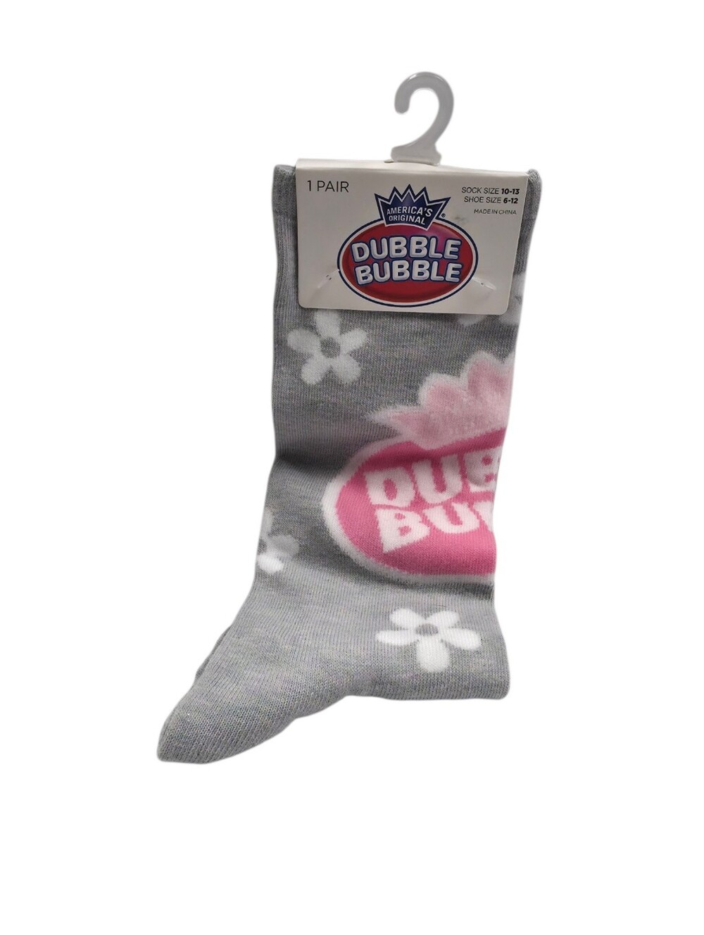 Gray & Pink Logo Crew Socks - Double Bubble